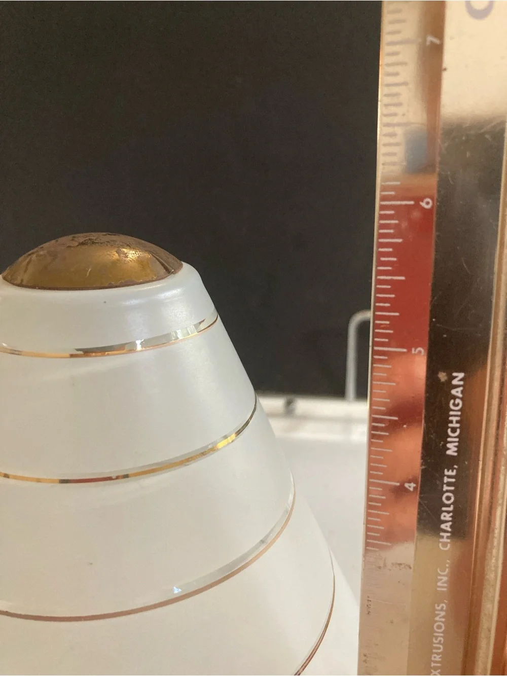 Vintage Art Deco White Frosted Glass Lamp Shade Globe Accent with Gold Bands